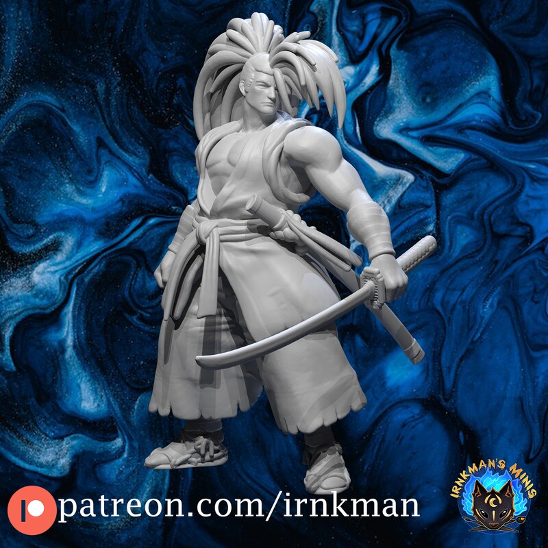 Haohmaru from Irnkman Minis. Total height apx. 50mm. Unpainted resin miniature